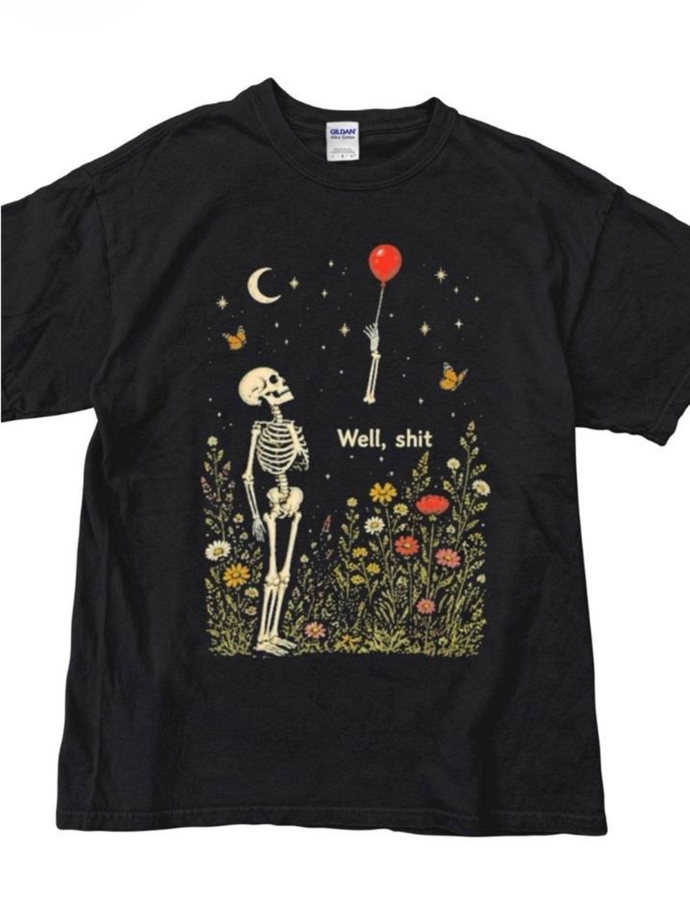 Black Skeleton Balloon Graphic Tee